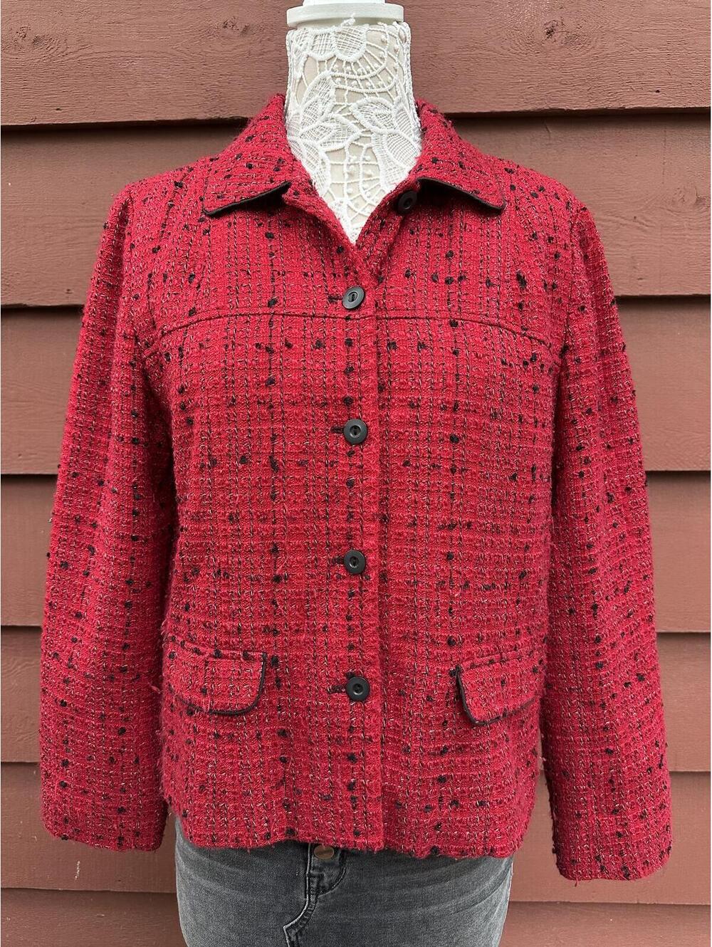 Rafael Red Tweed Jacket Classic‎ Vintage Inspired Button Up